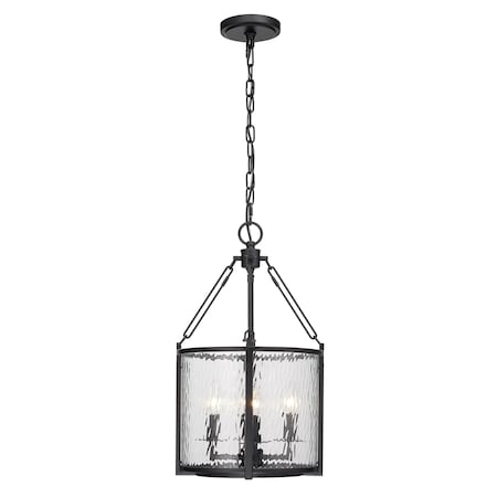 Z-Lite Barrington Pendant, 4-Light, 12 In.W x 21 In.H, Matte Black/Clear Waterglass 346P12-MB